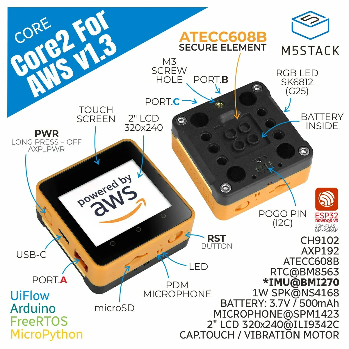 M5Stack Core2 for AWS Kit V1.3 - M5Stack Core2 ulasan dan harga